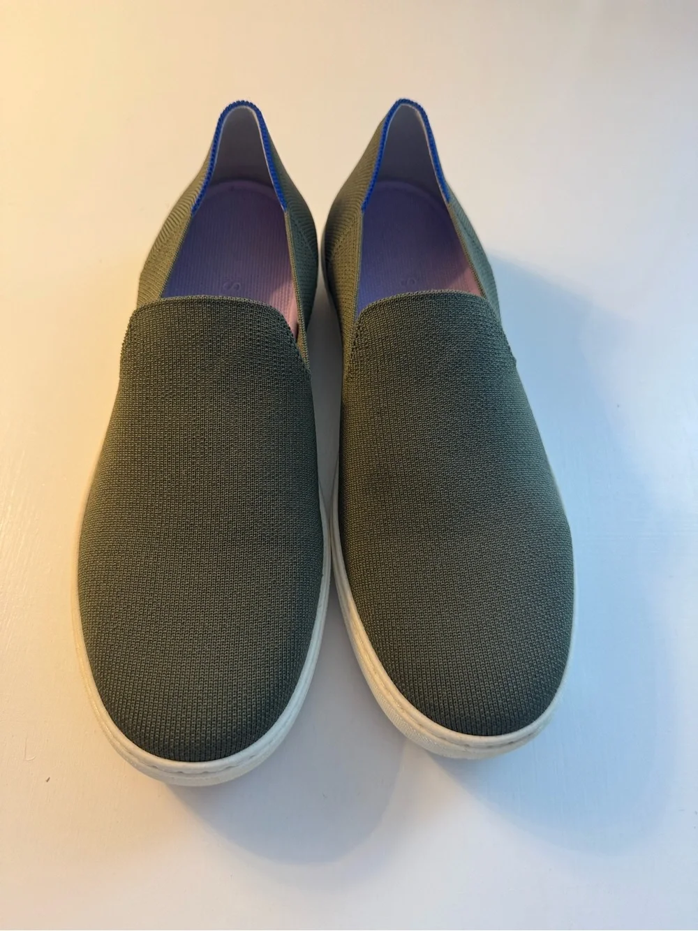 Rothy's Olive Green Slip-On Sneaker with Purple Insole